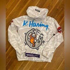 Members Only X Keith Haring Hooded Windbreaker Jacket White Tokyo Pop Size Small